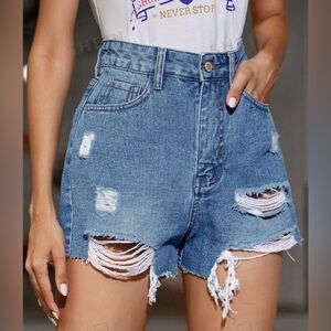 EZ Wear High Waisted Raw Hem Denim Short